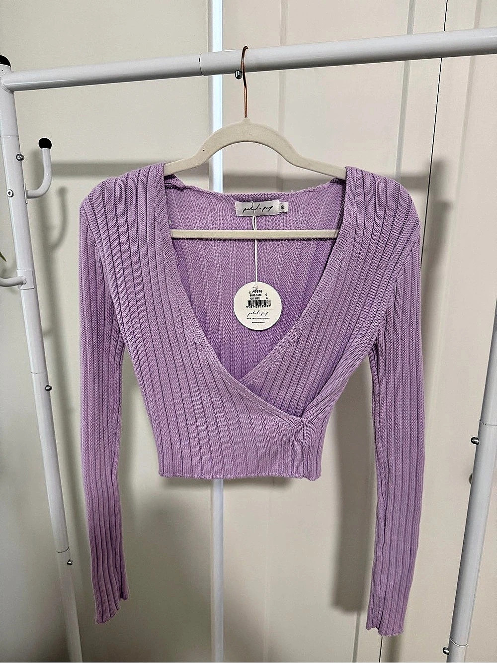 Petal & Pup Ribbed Wrap V-Neck Sweater in Purple Size 4 NWT